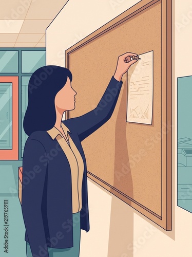 Now hiring teachers flyer pinned by female administrator on school board