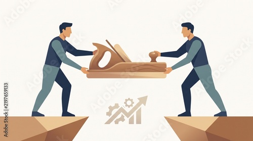 Wooden tool bridge between two platforms in minimalist apprenticeship vector