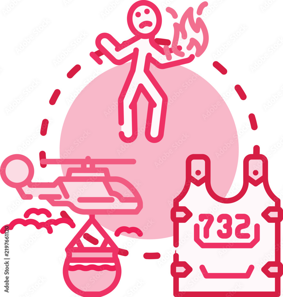 Obraz premium Motorcycle gunfire incidents concept. Conflict bullets, danger roadway, shooting attack icon vector illustration