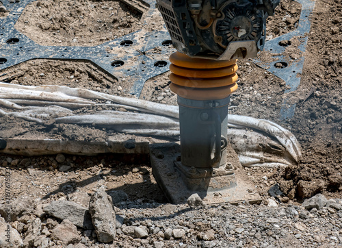 Принти на полотні Tamping Rammer Working Beside Exposed Utility Cables
