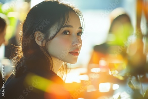 Cinematic Portrait of a Beautiful Young Asian Woman in Sunlight