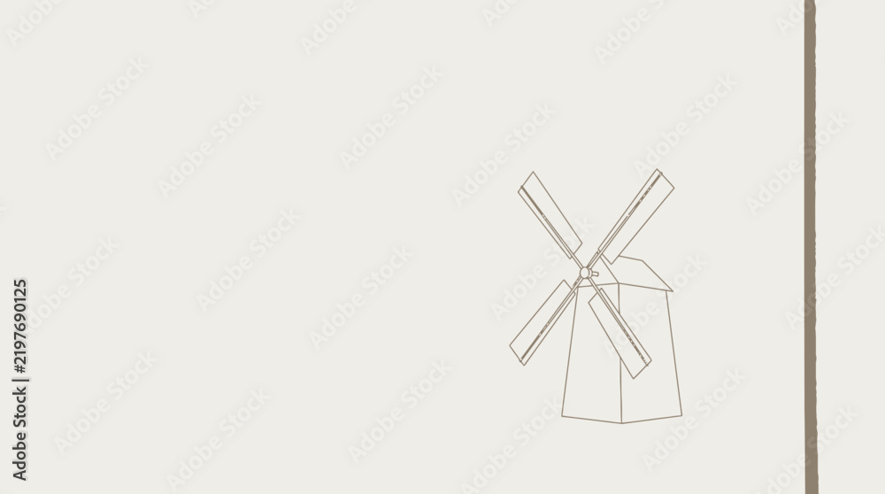 Obraz premium Traditional windmill rural line art illustration.