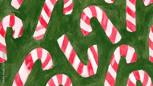 Christmas Growth Hand Drawn Peppermint Candy Cane Seamless Pattern Background