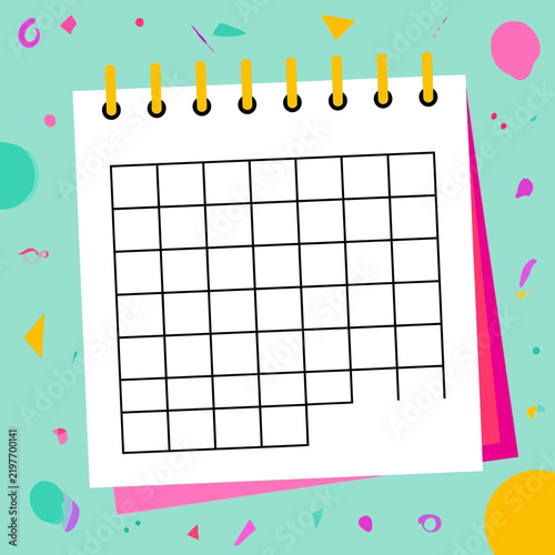 Blank calendar page for planning with colorful confetti