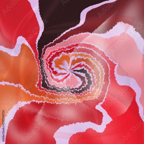 Abstract red hues gradient of tie-dye blend of rainbows glowing with swirls line art images, smooth grunge texture background.