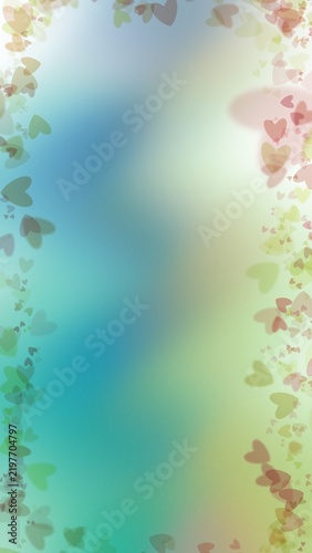 Festive valentine’s blue pastel bokeh glitter, heart blurred light  background Ideal for wallpaper, card, wedding, Christmas theme, banner, advertising, web banner etc., Vertical. 	
