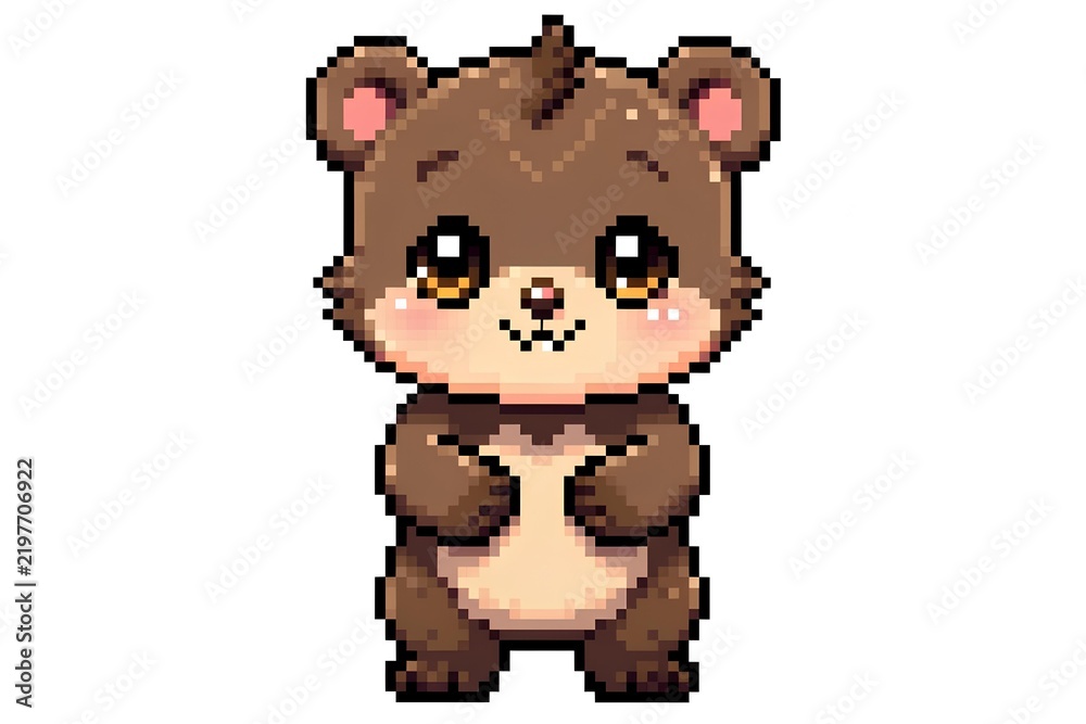 Obraz premium Adorable Brown Bear Cub Pixel Art Character Illustration High Quality Retro 8-Bit Style Graphic Asset