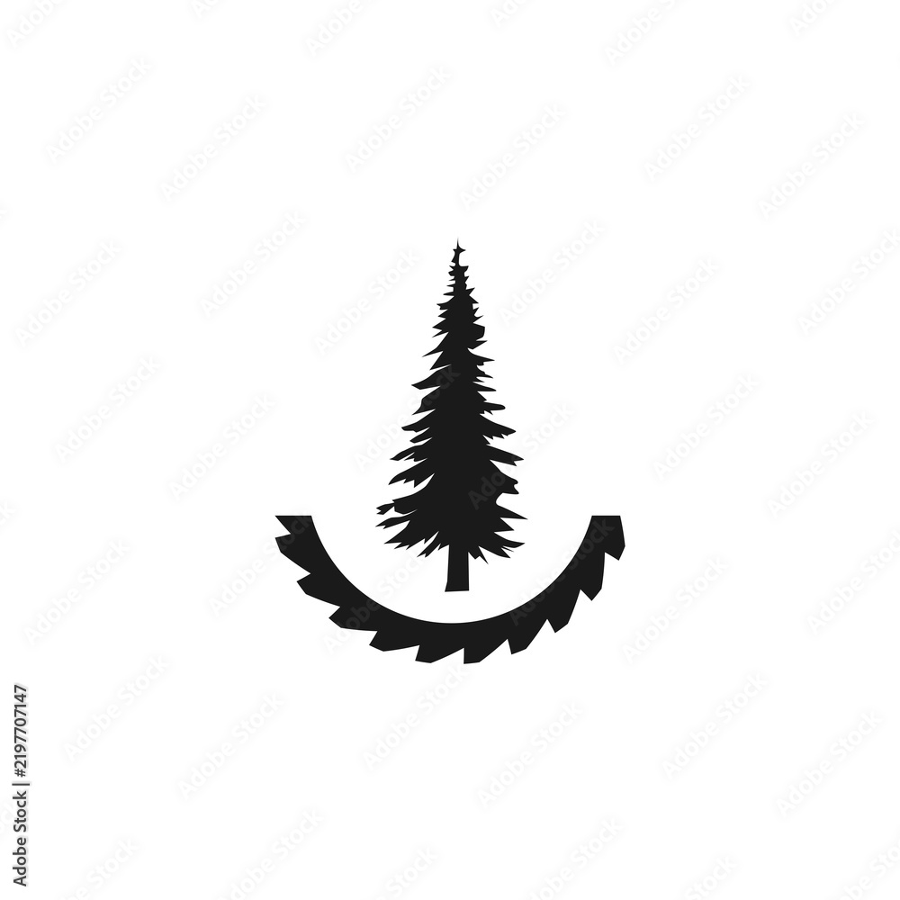 Obraz premium saw blade logo design, symbol, icon, vector, industry, vintage, wood sawing logo, carpentry and pine tree, woodworking