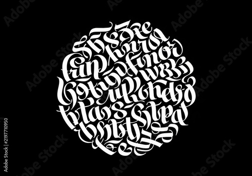 Intricate white calligraphy lettering forming a circle, isolated on transparent alpha background, perfect for graphic design elements, branding and artistic backgrounds.