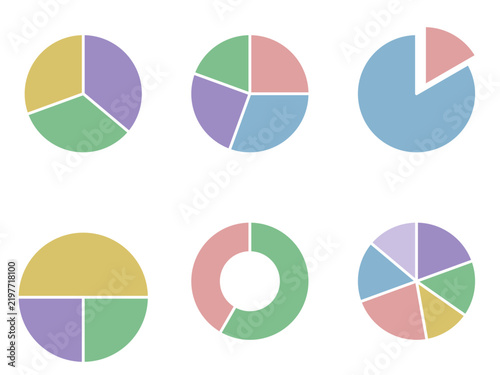 Pie chart and donut segment infographic elements set in pastel colors