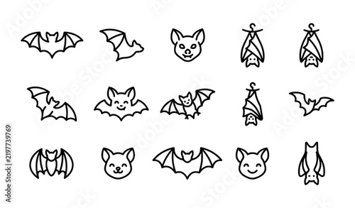 Minimal Line Art Bat Icons Collection for Halloween and Night Wildlife Designs