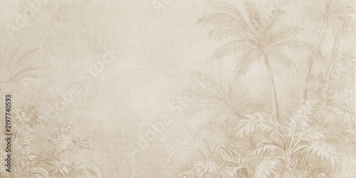 Vintage tropical palm sketch on textured beige background