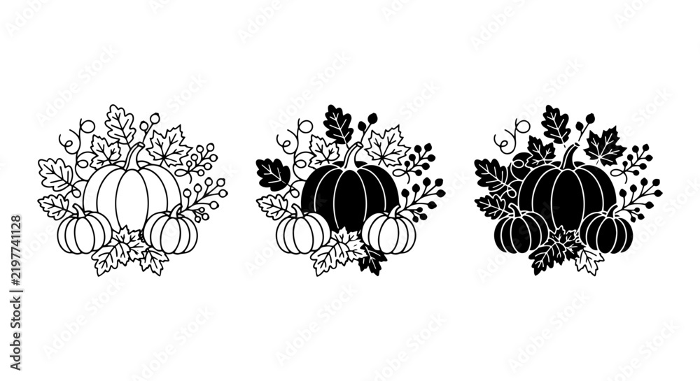 Fototapeta premium Autumn Pumpkin Harvest Vector Graphics, Fall Seasonal Decor Elements, Thanksgiving Celebration Icons