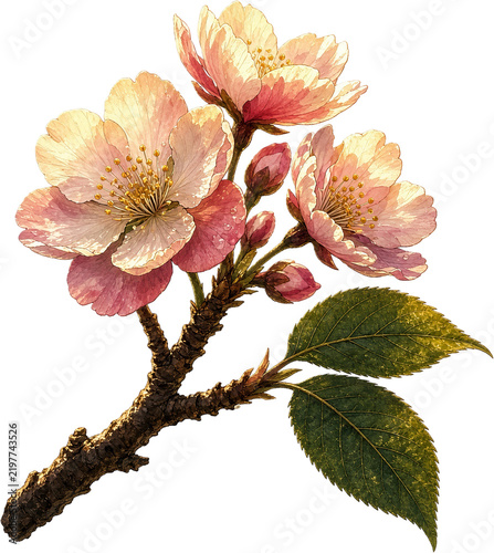 Cherry blossom branch isolated on a transparent background