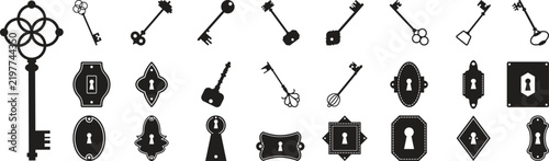 Vintage Keys And Keyhole Icon Set