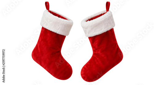 Red christmas pair stocking isolated on transparent background