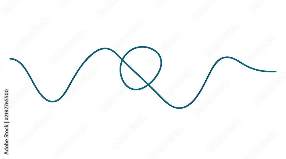 Obraz premium Abstract blue wavy line with a central loop and scribble knot on a white background minimalist graphic design element