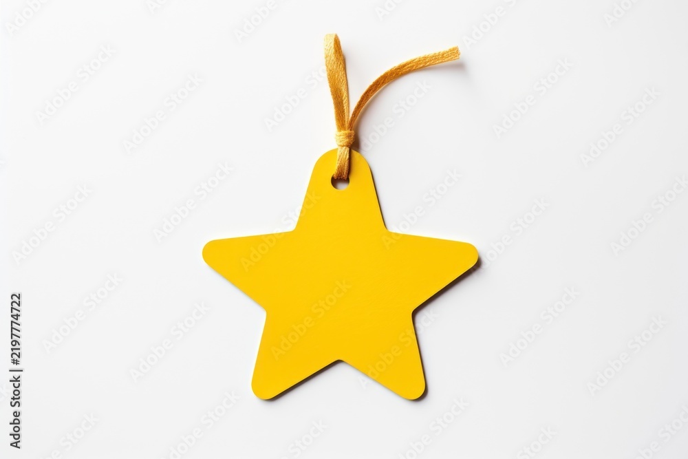 Obraz premium Price tag paper label star shape with ribbon yellow symbol white background.