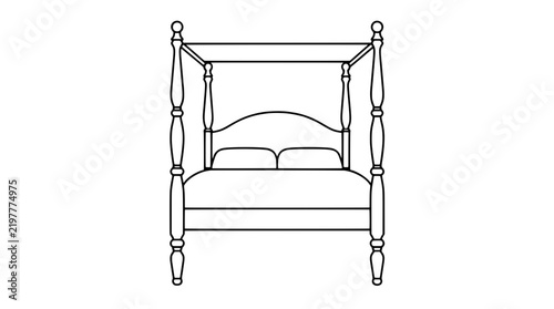 фотографія Elegant four poster canopy bed with turned wooden posts and classic arched headb