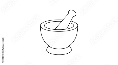 Принти на полотні Clean black line icon depicting a granite mortar and pestle for crushing herbs a
