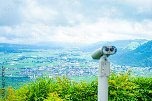 Obraz na plátně Observation binoculars overlooking Aso caldera from Daikanbo, Kumamoto, Japan