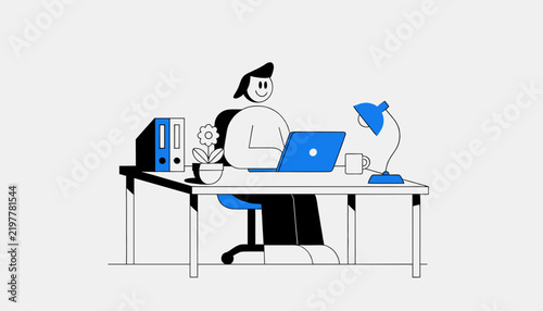 Woman Working on Laptop at Home Office Desk