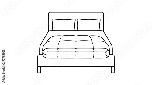 Bild auf Leinwand Minimalist black and white vector icon illustration of a modern double bed with