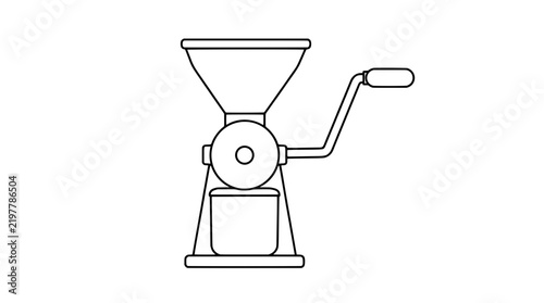 Bild auf Leinwand Line art vector illustration of a vintage manual grain grinder mill with conical