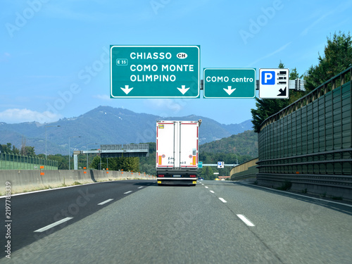 Vehicles travel on the E15 motorway in Italy