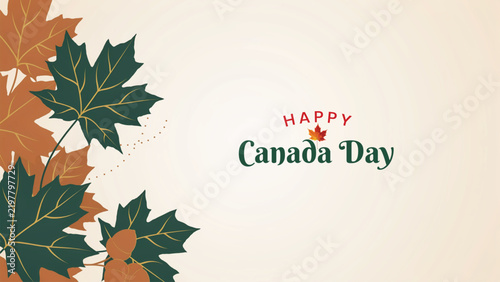 A festive greeting card design featuring green maple leaves for a joyful canada day celebration background