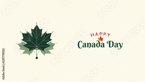 Elegant green maple leaf illustration with artistic typography celebrating the national holiday of canada day in july
