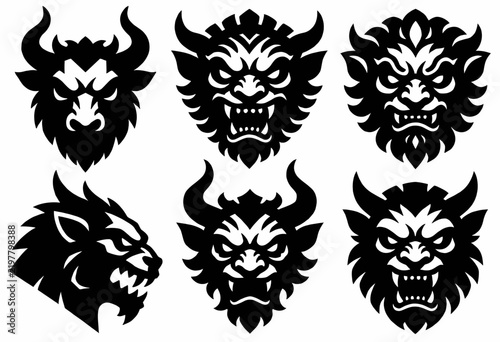 Six Demonic Mask Designs on White Background