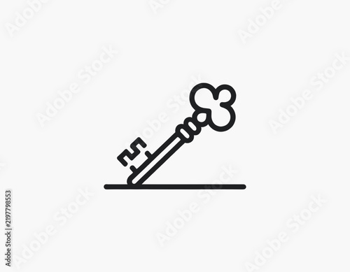 Vintage Key Resting on Flat Surface with Minimalist Line Art Style