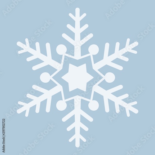 White snowflake icon with star center on a soft blue background