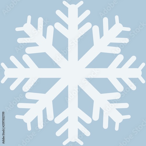 Large white snowflake icon on a soft blue background. Minimal winter symbol in flat vector style, perfect for Christmas, seasonal decorations, weather graphics, and holiday designs