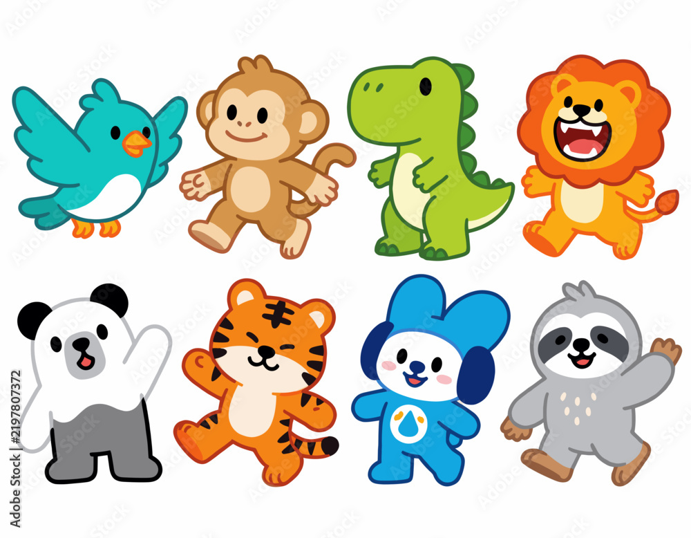 Fototapeta premium Cute Cartoon Animals Dancing Together in Colorful Playful Scene