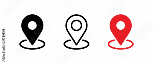 Three Location Pin Icons on White Background
