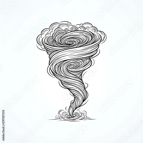 Dynamic Tornado Illustration | Hand-Drawn Black and White Swirling Storm Vortex