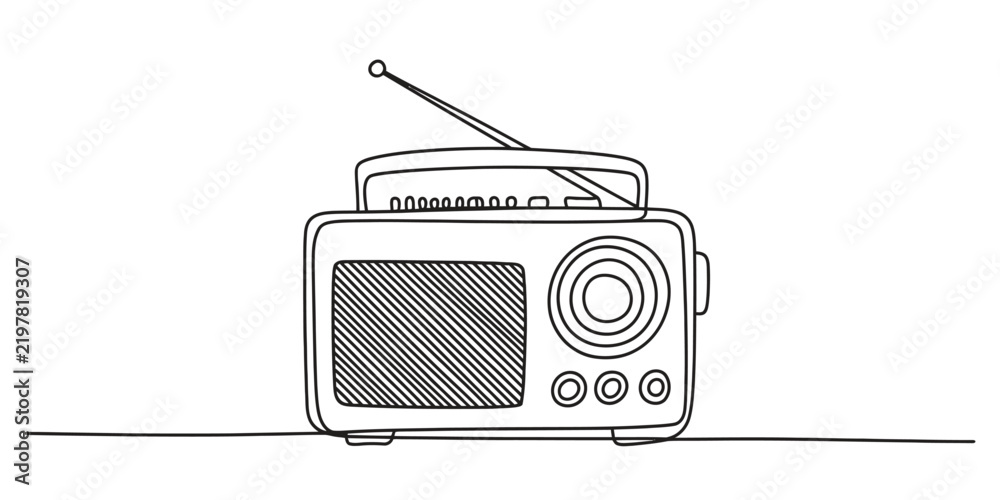Obraz premium Simple line drawing of a vintage radio