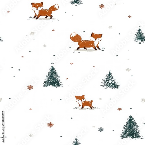 Whimsical Woodland Christmas Seamless Pattern Design