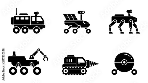 Space Rover Icons, Futuristic Exploration Vehicles, Planetary Exploration Robots, Sci-Fi Transport Set