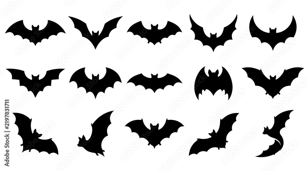 Fototapeta premium Halloween black bat vector set isolated on white background