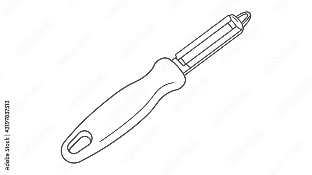 Obraz premium Vegetable Peeler Drawing: A simple line drawing illustration of a common kitchen utensil, a vegetable peeler, perfect for recipe cards or cooking guides.