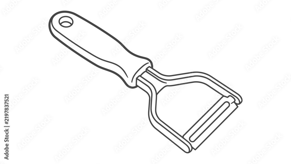 Obraz premium Vegetable Peeler Illustration: A simple line drawing of a swivel vegetable peeler, ideal for culinary use and kitchen preparation graphics.