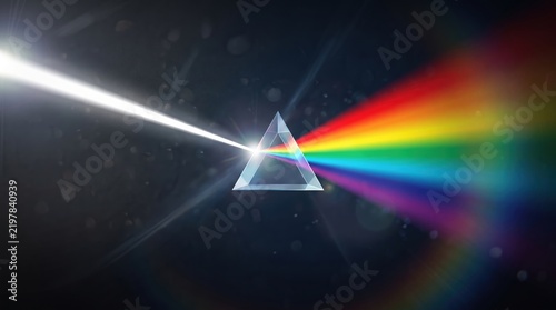 Glass Prism Refracting Light into Rainbow Spectrum