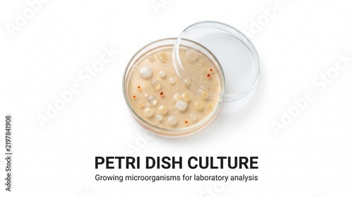 Petri Dish With Bacteria Culture Colonies In Laboratory Research Environment