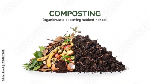Pile Of Organic Waste And Nutrient Rich Soil For Composting Isolated On White Background