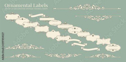 Set of luxury vintage frames, collection of retro labels, badges and banners vector decorative elements