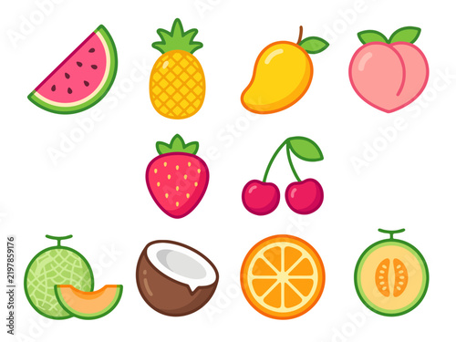 Summer Fruit Flat Vector Icon Set