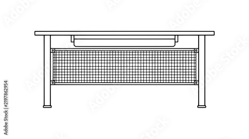 Фотография Minimalist line art vector icon illustration of a modern office desk featuring m